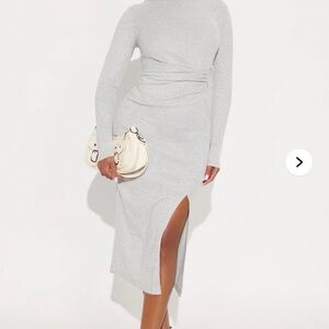 Fashion Nova Chic Light Gray Long Sleeve Dress